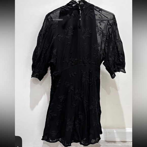 IRO Leine rochet-trimmed Broderie Anglaise Chiffon Mini Dress Black 40 - Picture 4 of 7